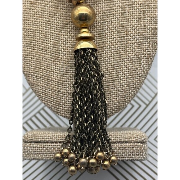 STELLA & DOT "Bianca" Lariat Gold & Bronze Tone Tassel Necklace 32" Front Hook - Picture 3 of 9